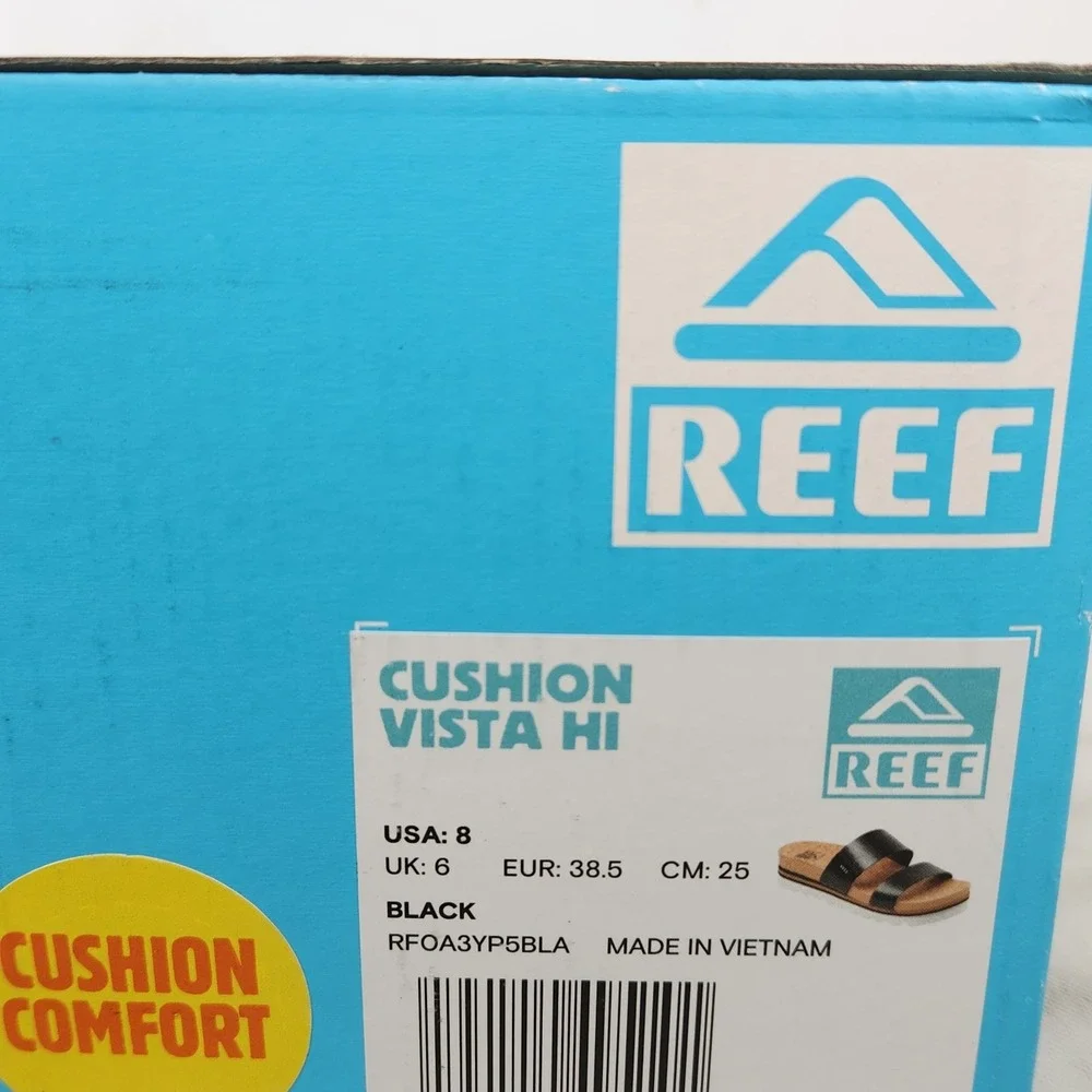 Reef Cushion Vista Hi Sandal Women Size 8 Black Platform Slide